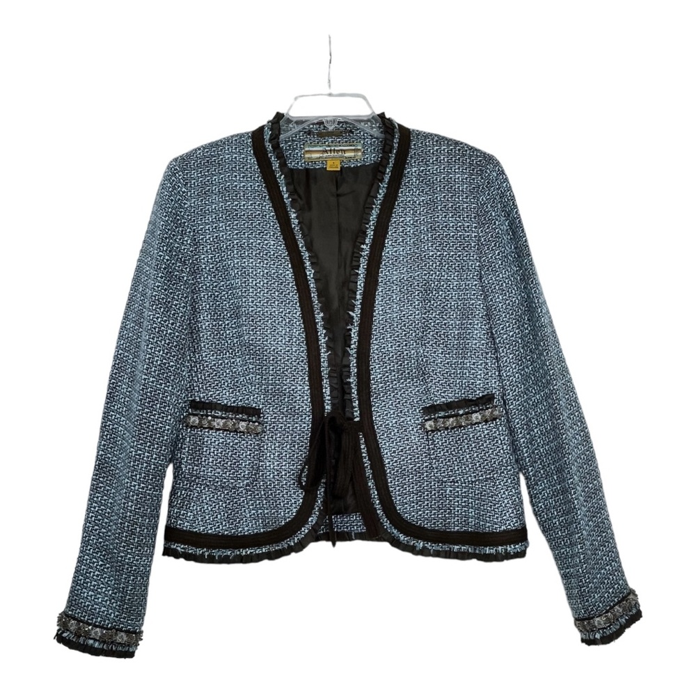 Allen by Allen Schwartz Blazer Womens 8 Blue Brown Tweed Beaded